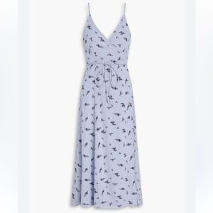 NWT GANNI Brunnera Floral Georgette Wrap Midi Dress in Blue, Size 42 (US 10/12)